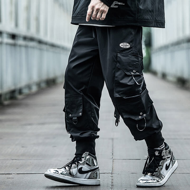 Black Cargo Pants Men Cool Streetwear Harajuku Korea Fashion Casual  Multi-Pocket Male Trousers Work Pants Men Motorcycle Style - AliExpress